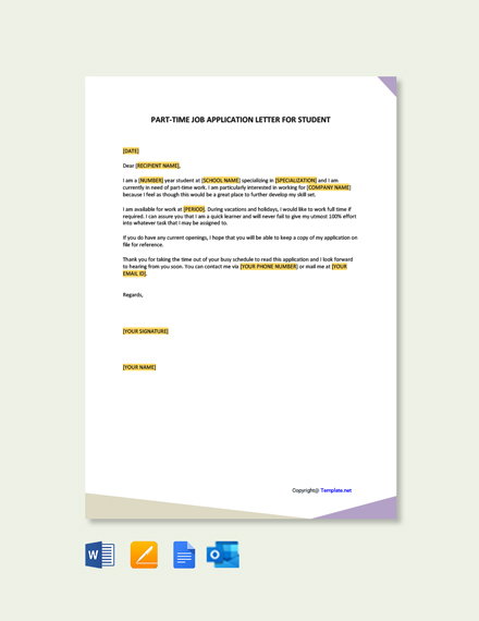 Part Time Job Application Letter For Student Template Google Docs 