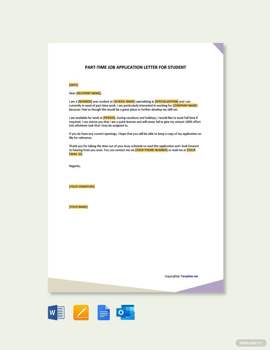 Part-Time Job Application Letter for Student Template