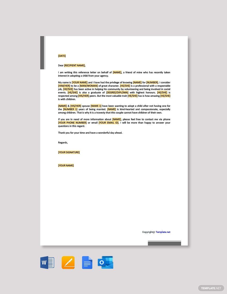 Character Reference Letter for Adoption Template