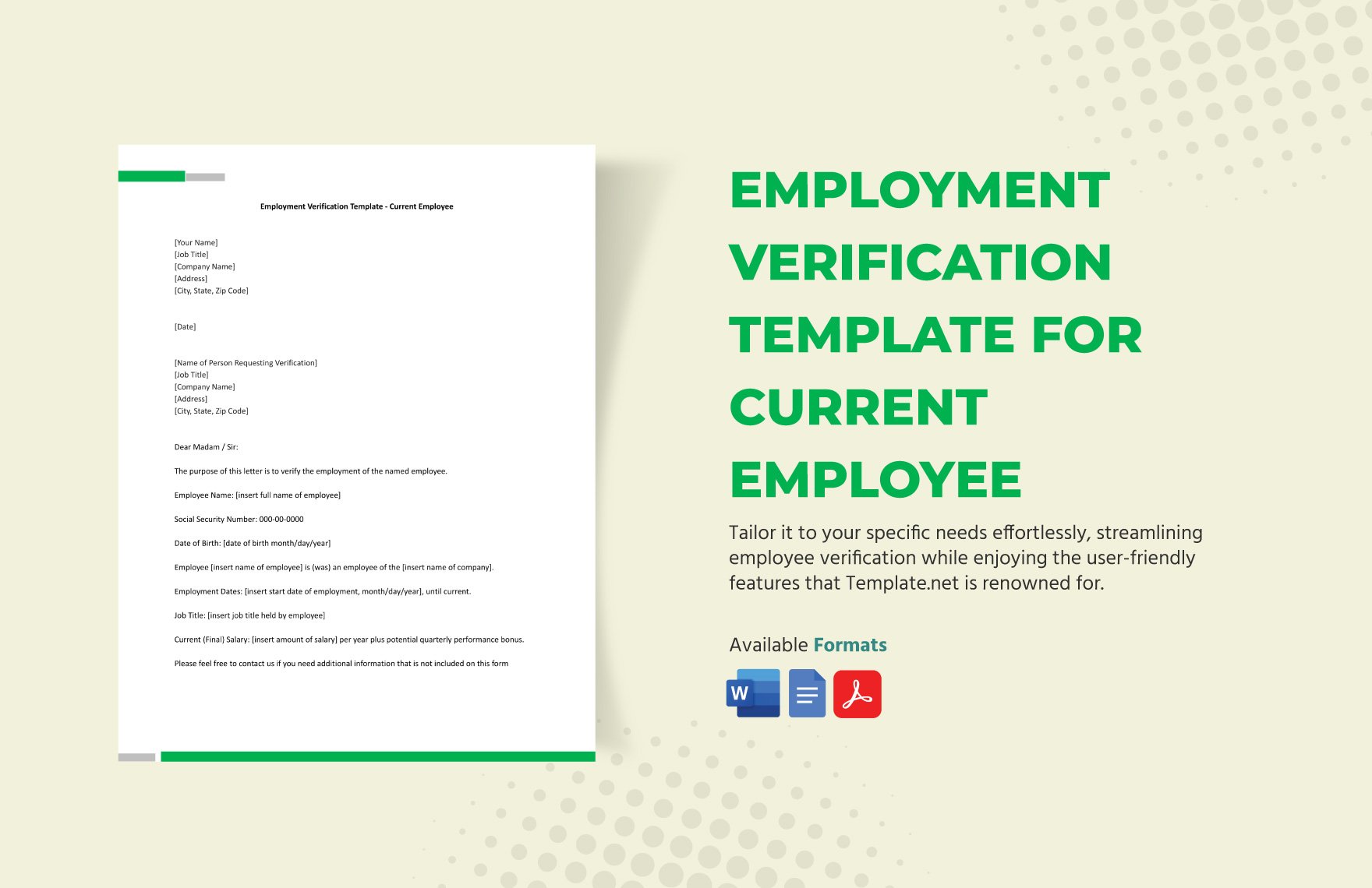 Employment Verification Template for Current Employee