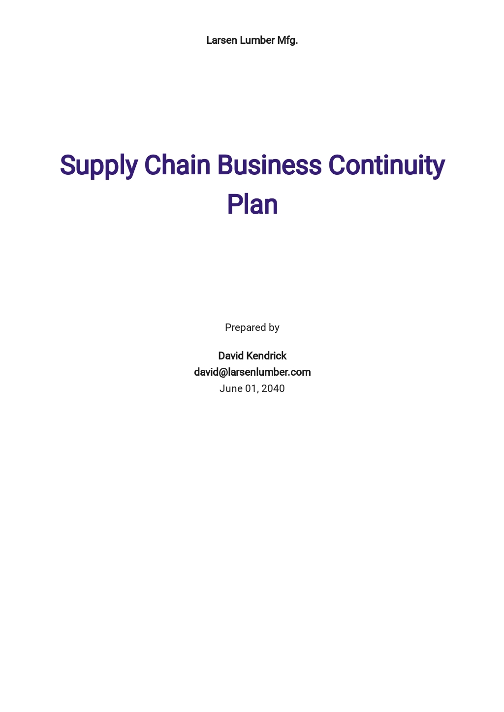 Supply Chain Business Continuity Plan Template