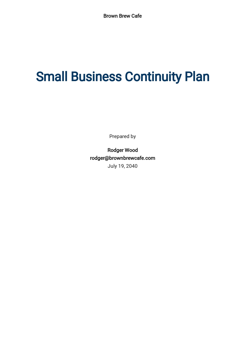 Small Business Continuity Plan Template