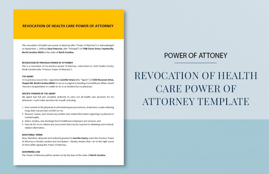 Revocation of Health Care Power of Attorney Template in Word, Google Docs