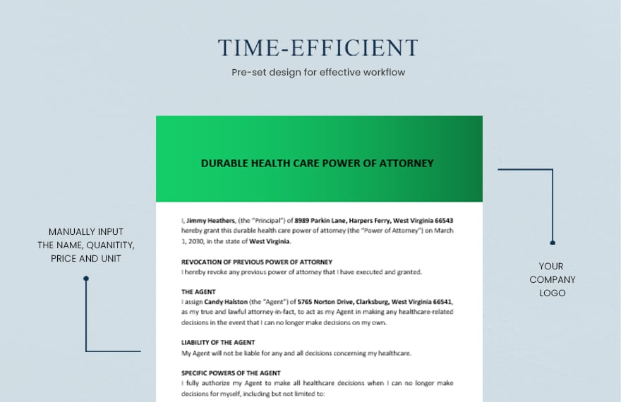 Durable Health Care Power of Attorney Template