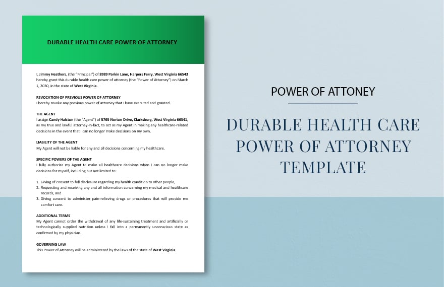 Durable Health Care Power of Attorney Template in Word, Google Docs