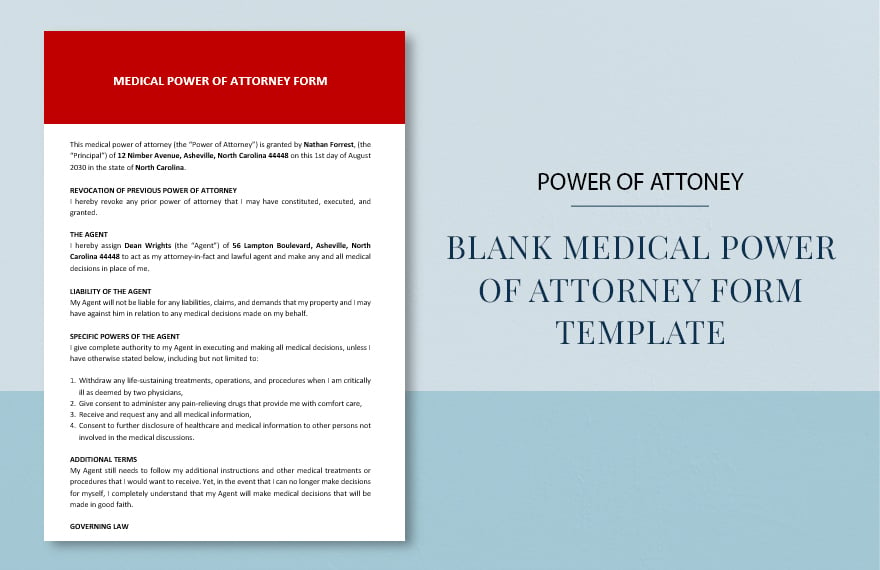 Blank Medical Power of Attorney Form Template