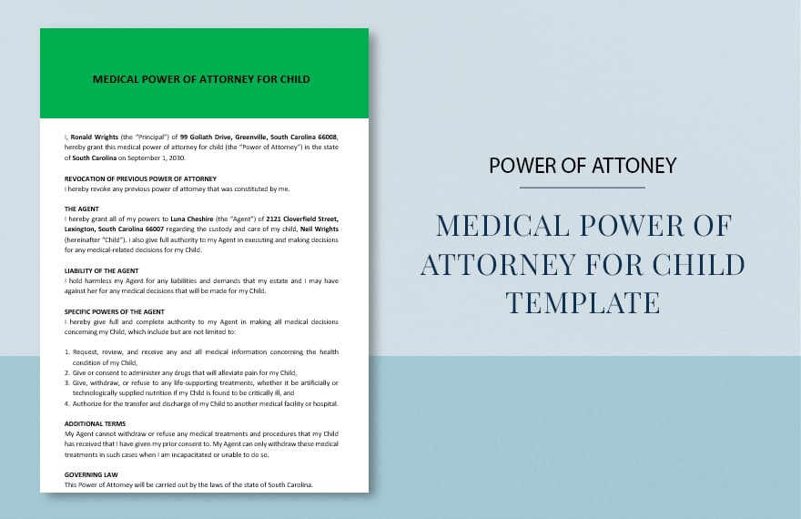 Medical Power of Attorney For Child Template