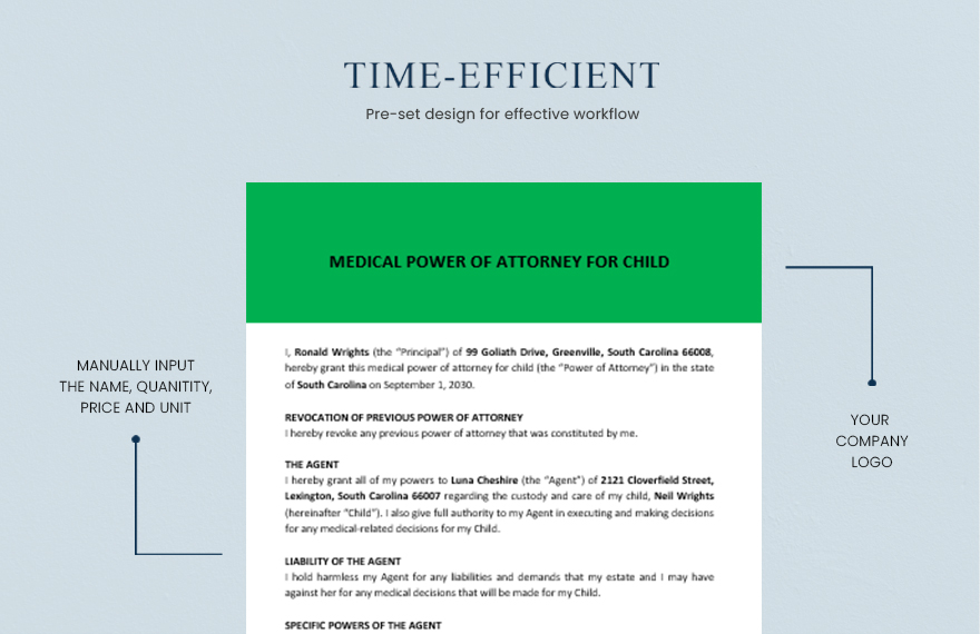 Medical Power of Attorney For Child Template