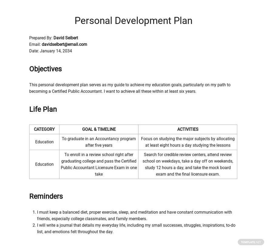 Personal Development Action Plan Template