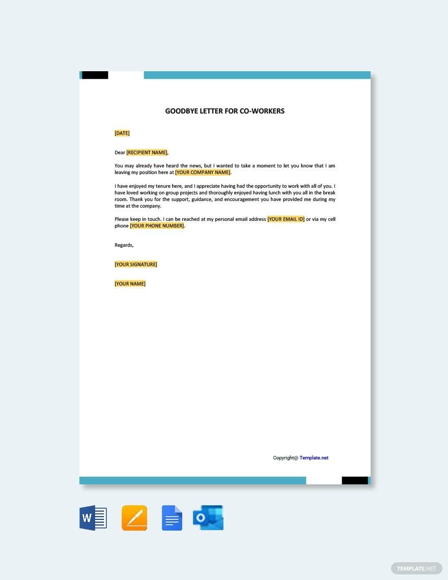 Free Goodbye Letter for Co-Workers Sample Template