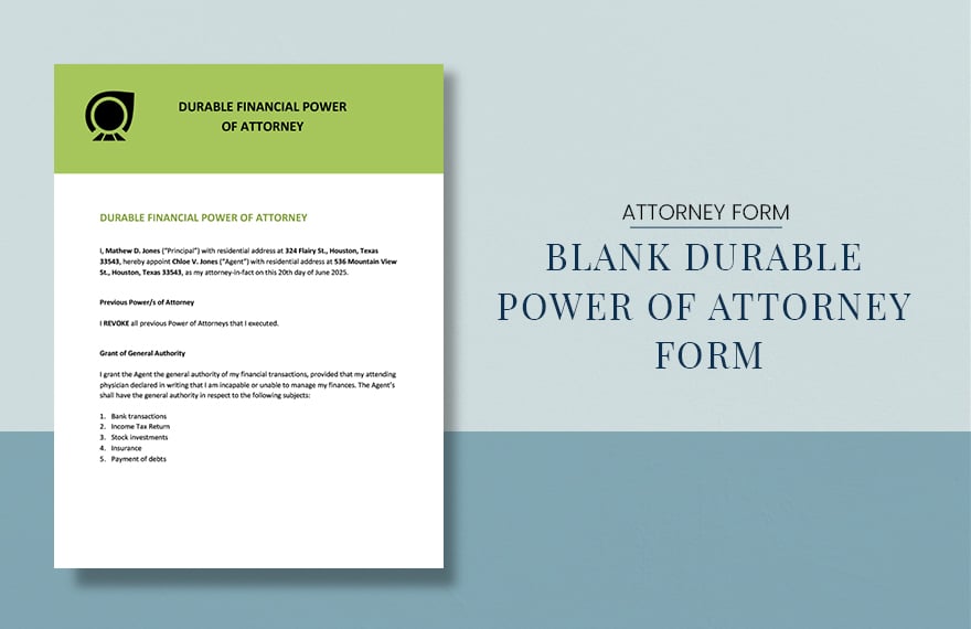 Blank Durable Power of Attorney Form Template