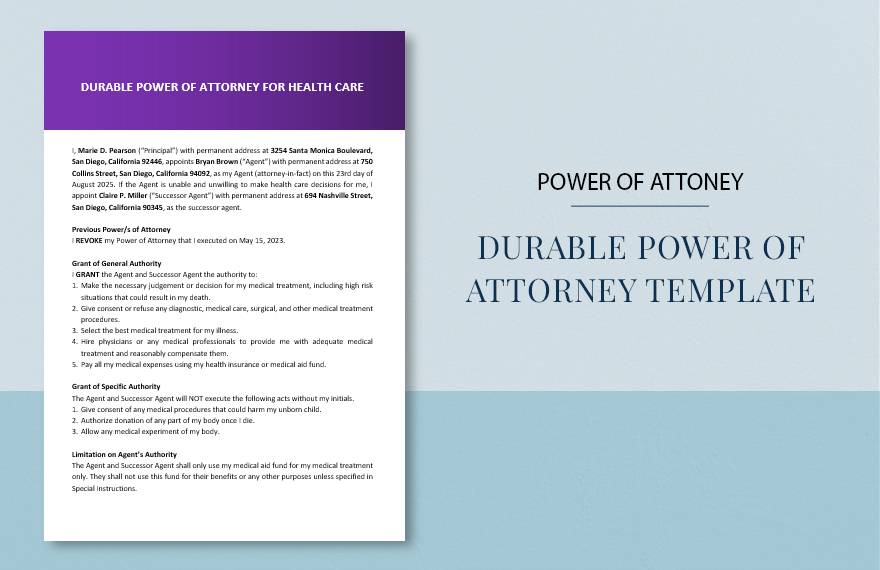 Durable Power of Attorney Template in Word, Google Docs