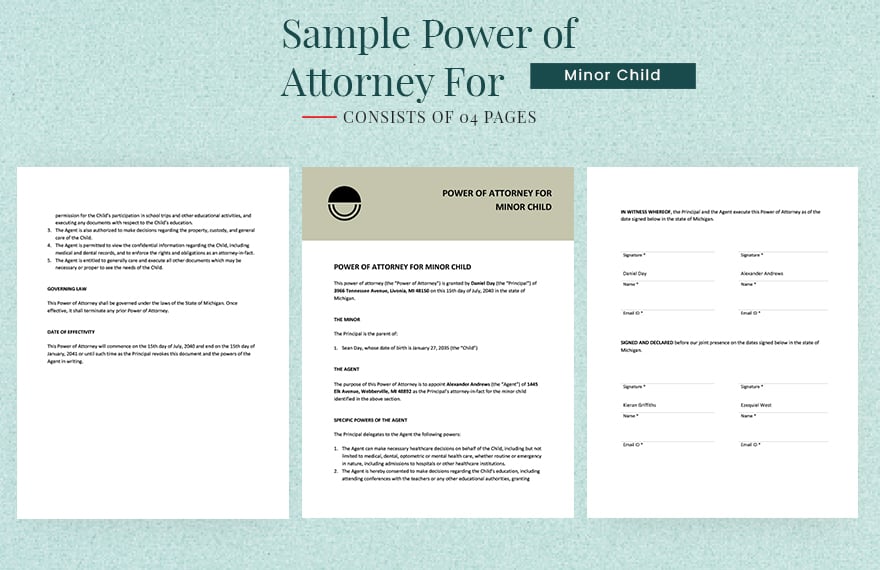 Sample Power of Attorney For Minor Child Template