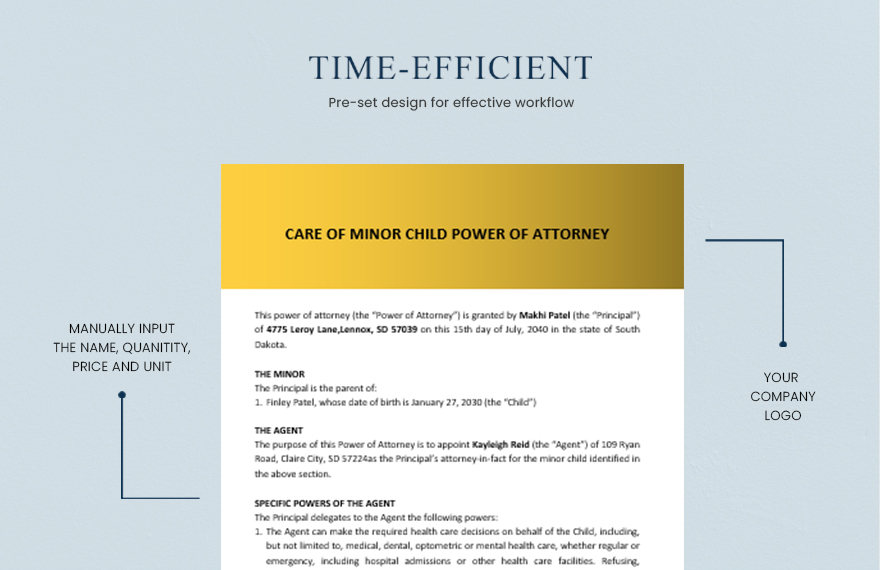Care of Minor Child Power of Attorney Template