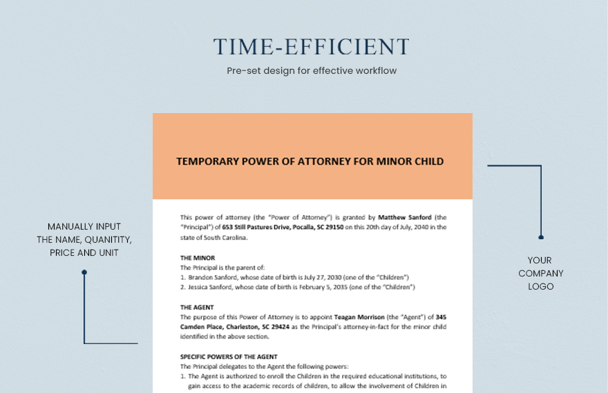 Temporary Power of Attorney For Minor Child Template
