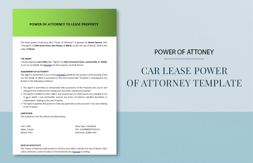 Car Lease Power of Attorney Template