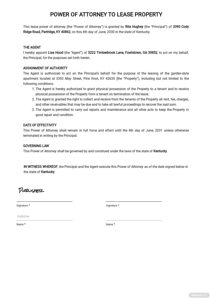 Power of Attorney to Lease Property Template - Google Docs, Word