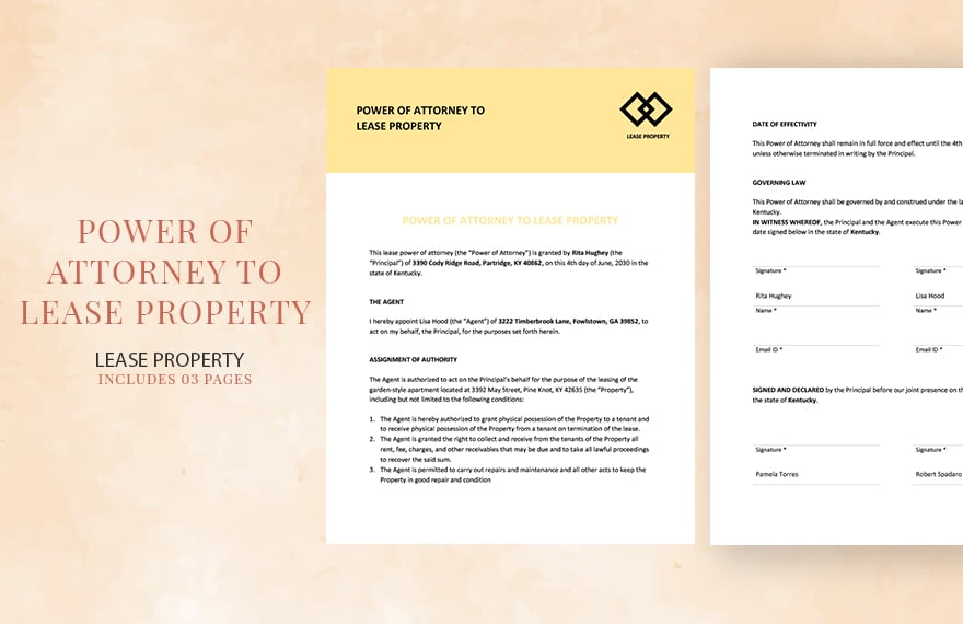 Power of Attorney to Lease Property Template