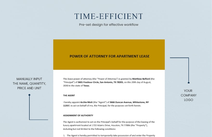 Power of Attorney for Apartment Lease Template
