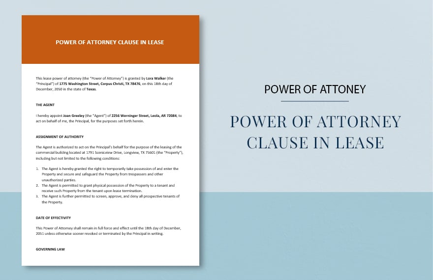 Power of Attorney Clause in Lease Template