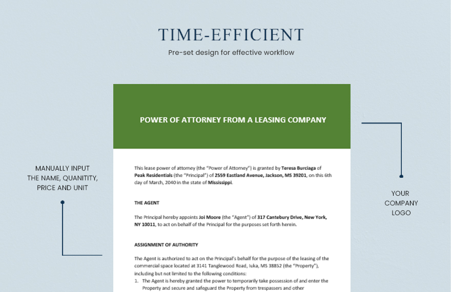 Power of Attorney from Leasing Company Template