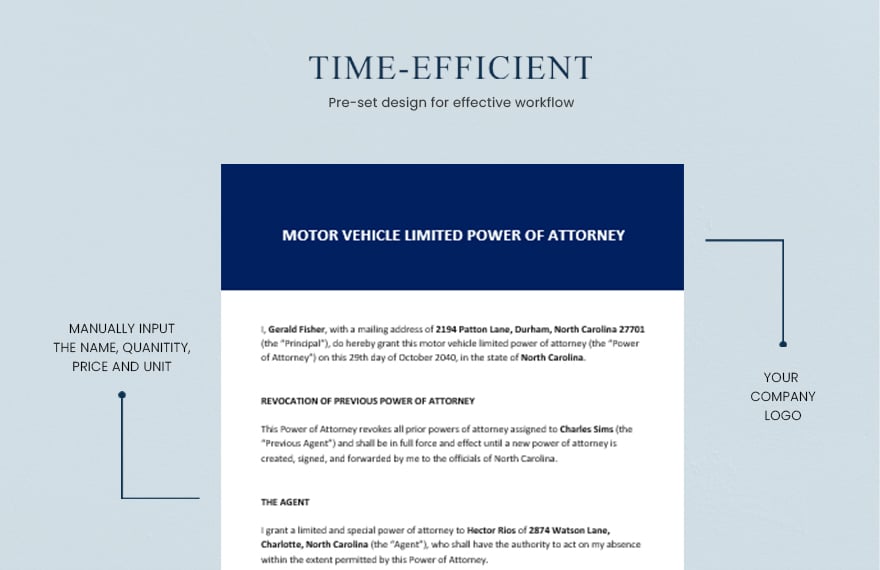 Motor Vehicle Limited Power of Attorney Template
