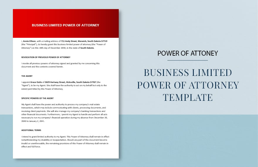 Business Limited Power of Attorney Template in Word, Google Docs