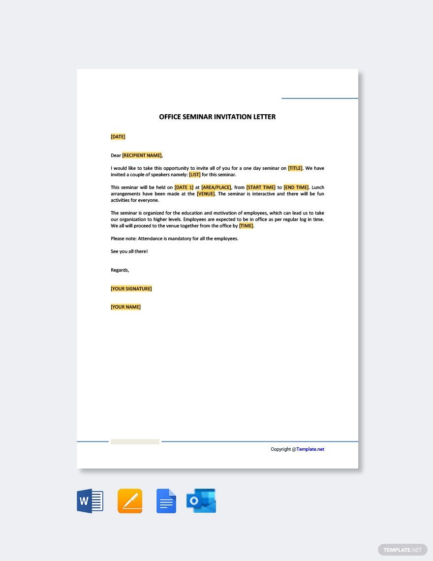 Office Seminar Invitation Letter in Google Docs, Pages, Word, Google Docs, Outlook, PDF - Download | Template.net