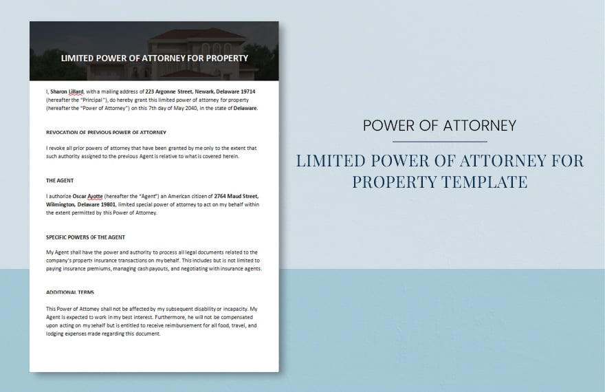 Limited Power of Attorney for Property Template in Word, Google Docs