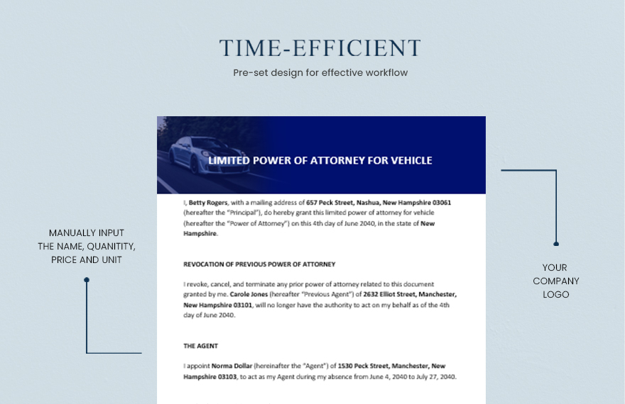 Limited Power of Attorney for Vehicle Template