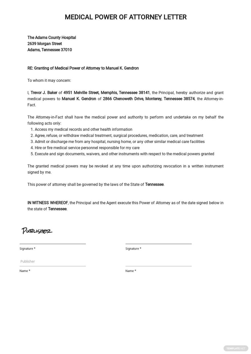 Medical Power Of Attorney Letter Template