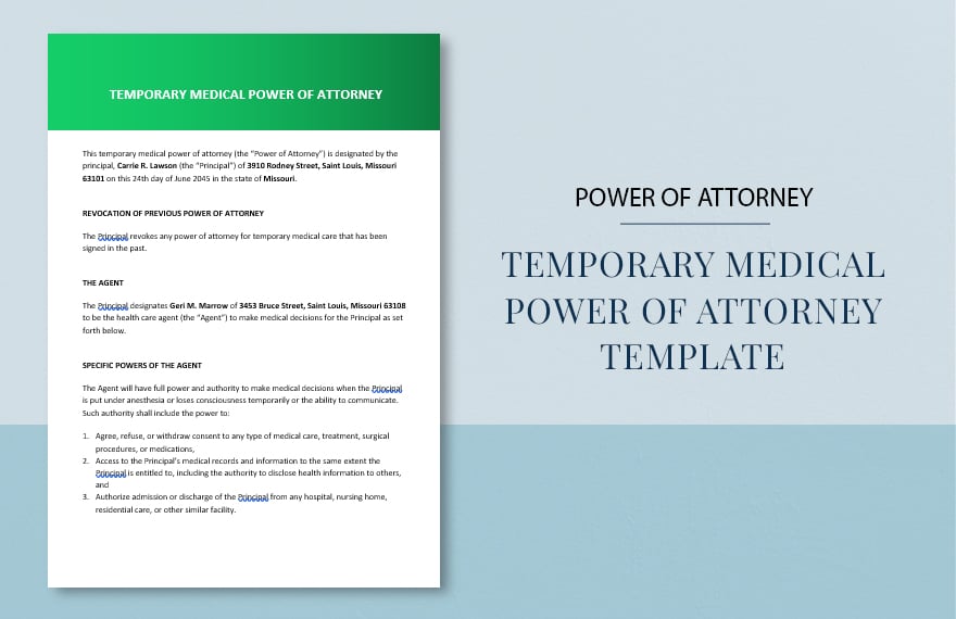 Temporary Medical Power Of Attorney Template in Word, Google Docs