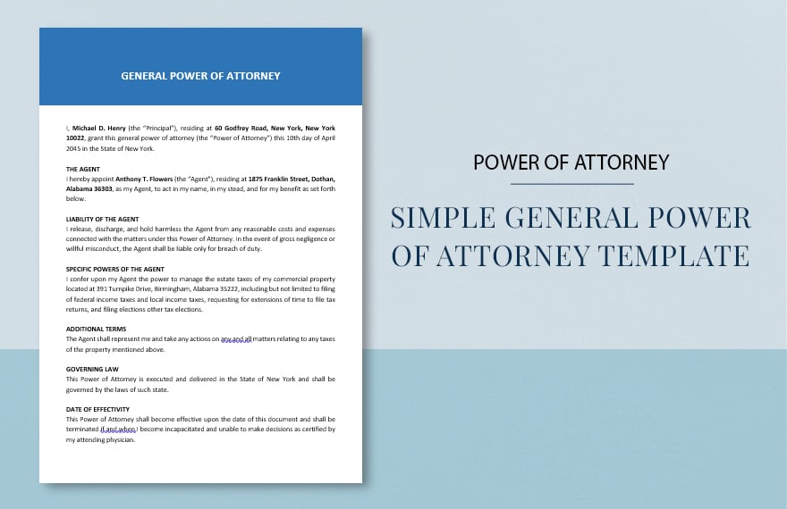 Simple General Power Of Attorney Template