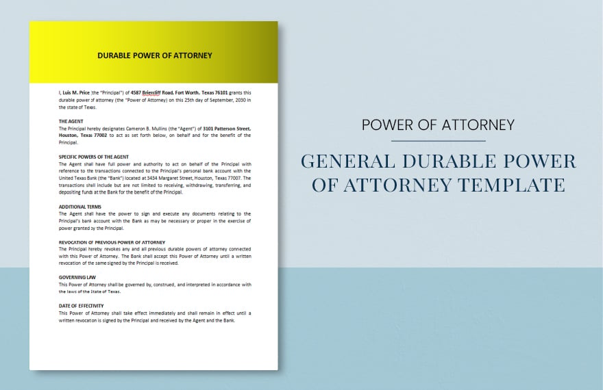 General Durable Power Of Attorney Template in Word, Google Docs