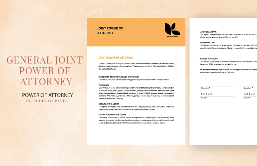 General Joint Power Of Attorney Template in Word, Google Docs