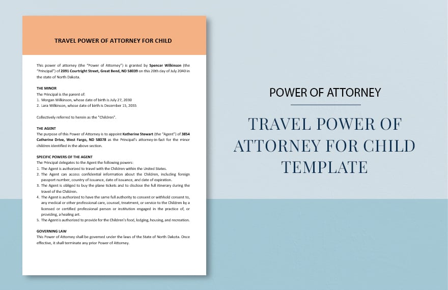 Travel Power Of Attorney For Child Template in Word, Google Docs