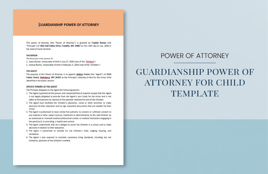 Guardianship Power Of Attorney For Child Template in Word, Google Docs