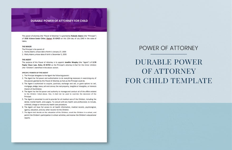 Durable Power Of Attorney For Child Template in Word, Google Docs