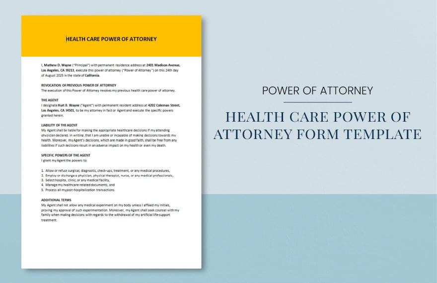 Health care Power of Attorney Form Template