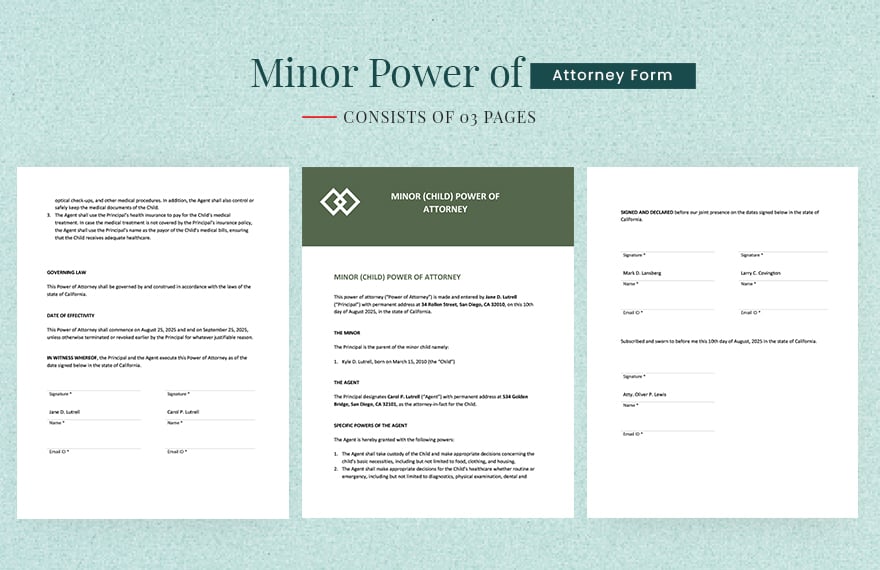 Minor Power of Attorney Form Template