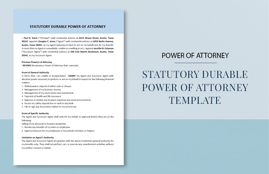Statutory Durable Power of Attorney Template in Word, Google Docs