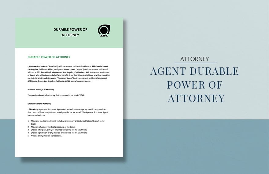 Agent Durable Power of Attorney Template in Word, Google Docs
