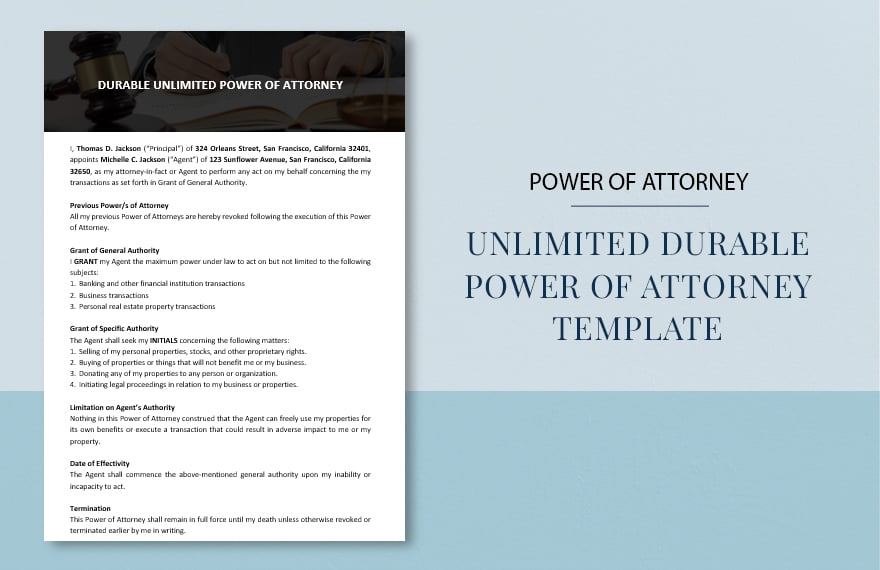 Unlimited Durable Power of Attorney Template