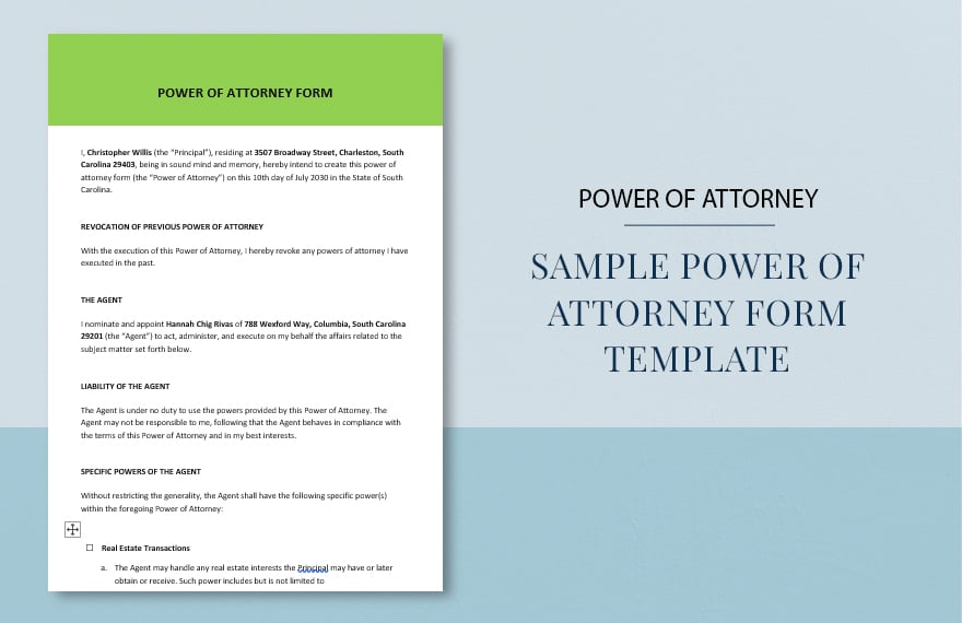 Sample Power of Attorney Form Template