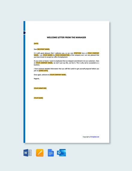 Free Welcome Letter from the Manager Template