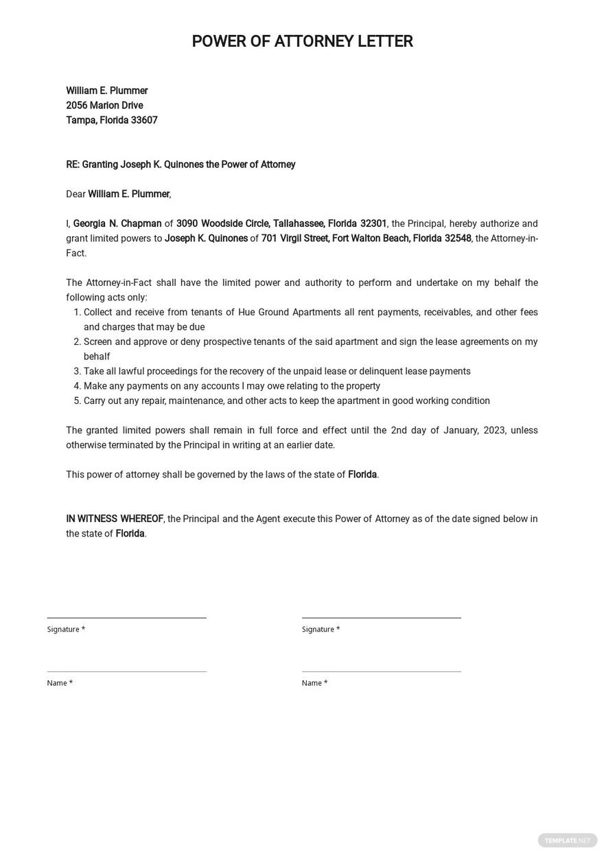 Free Sample Power of Attorney Letter Template