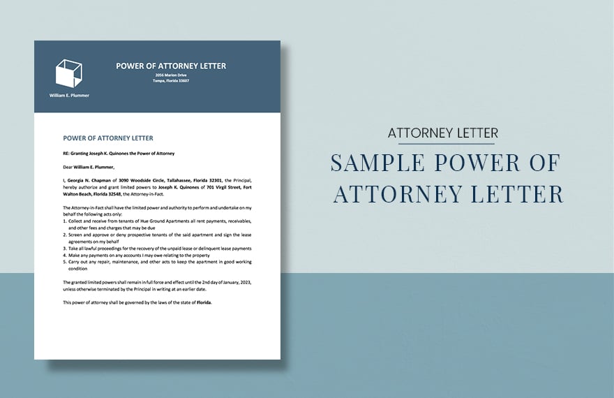 Sample Power of Attorney Letter