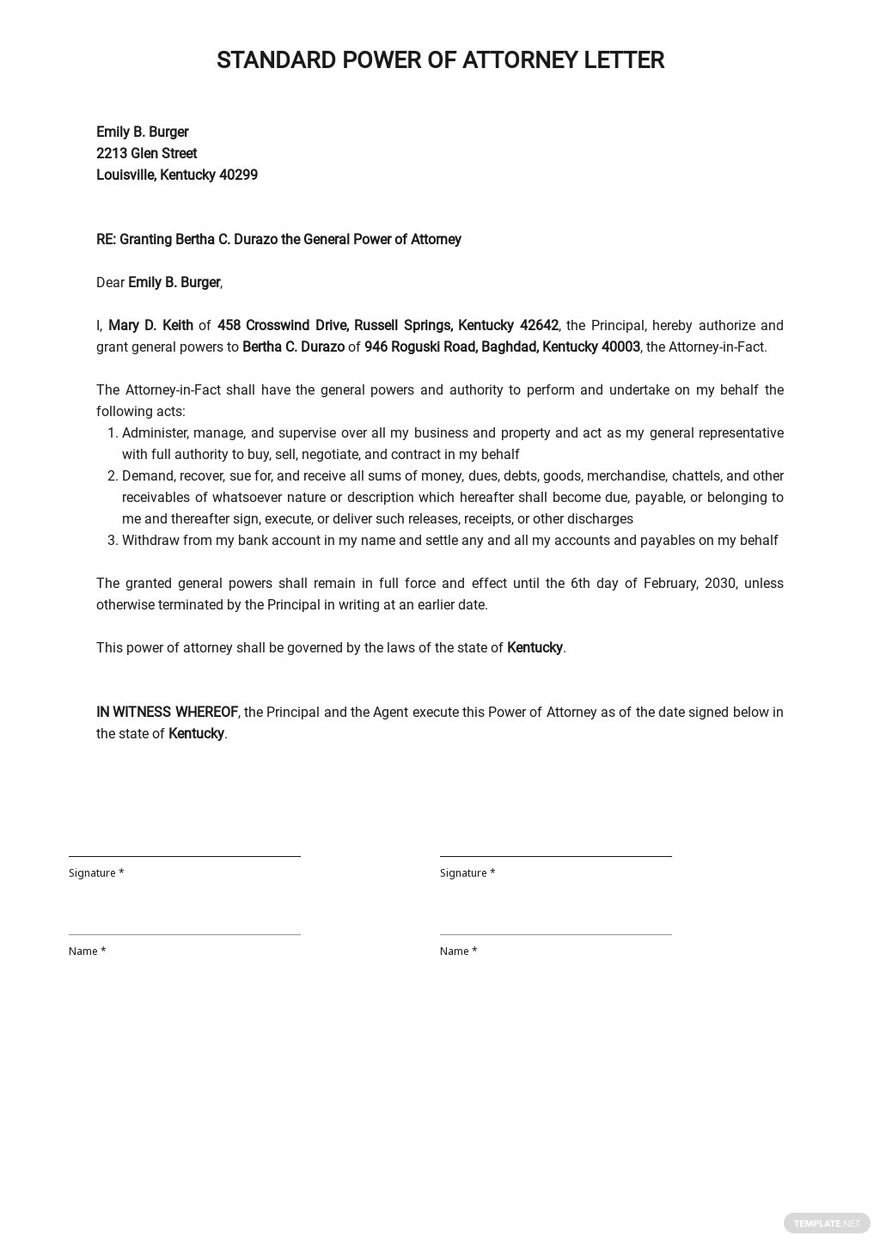 Free Standard Power of Attorney Letter Template
