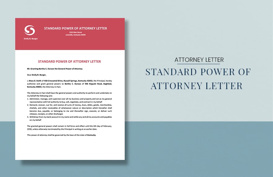 Free Standard Power of Attorney Letter