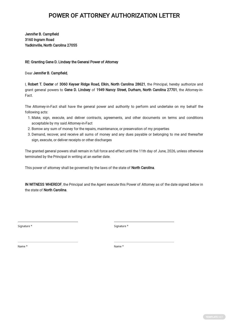 Free Power of Attorney Authorization Letter Template